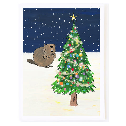 Beaver with Christmas Tree