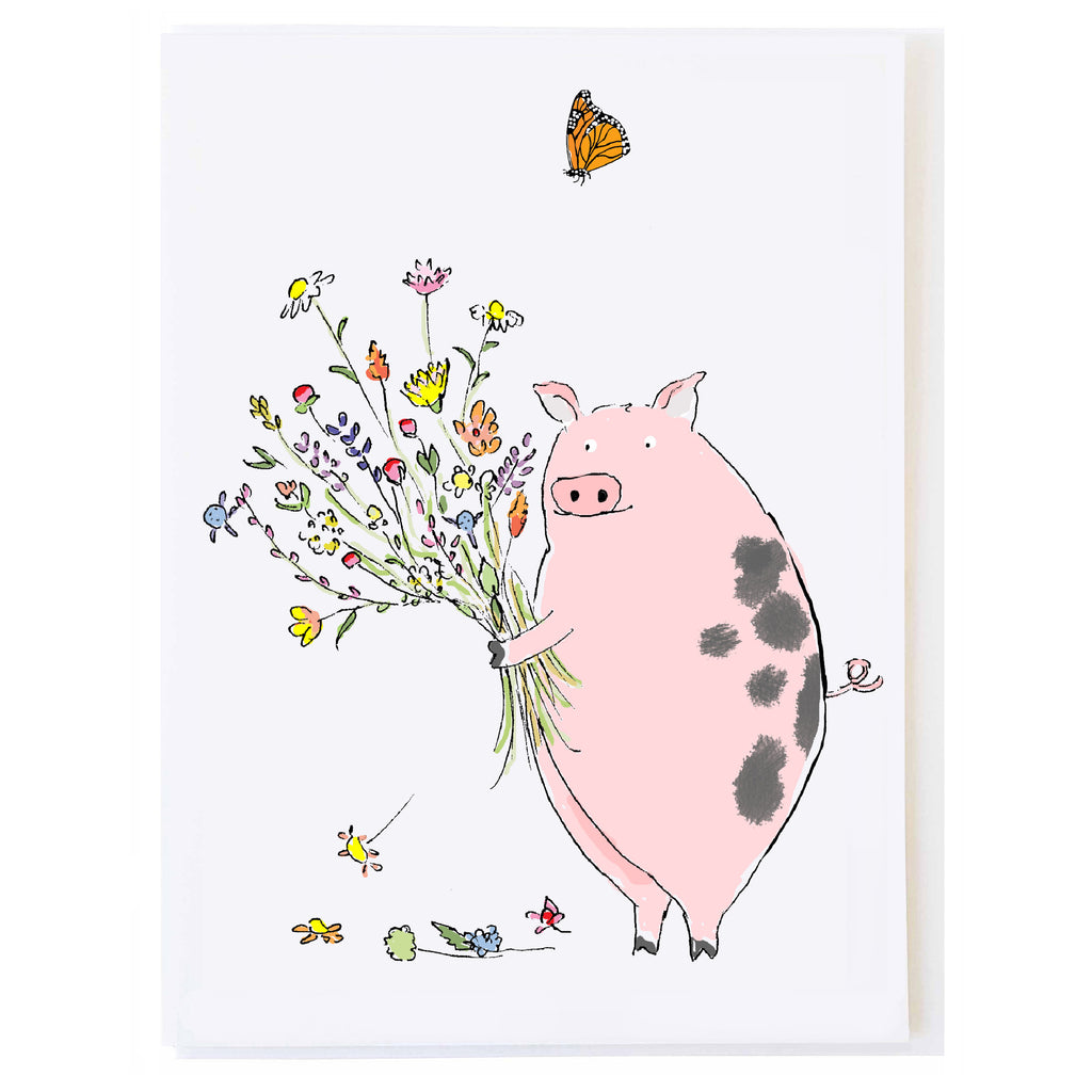 Pig with Wildflowers