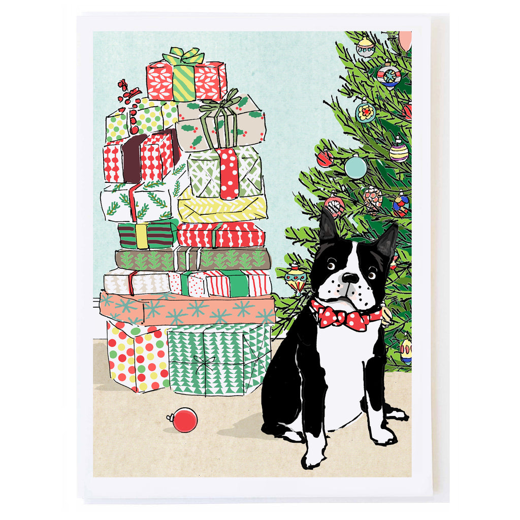 Boston Terrier with Presents